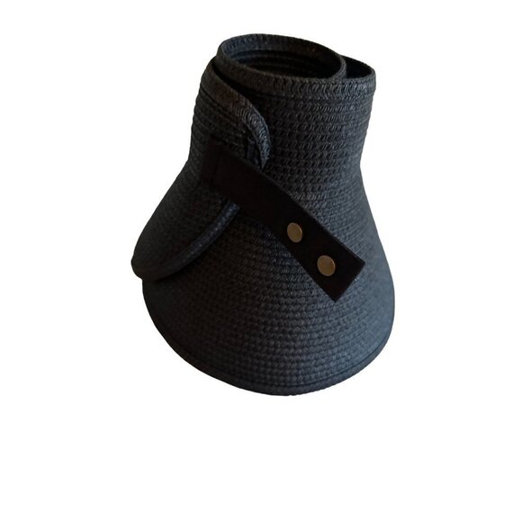 Shade & Shore Black Woven Open Top Sun Hat Snap Adjustment - Picture 6 of 7